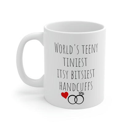 World’s Teeny Tiniest Itsy Bitsiest Handcuffs - Funny Marriage Mug, Funny Husband Mug, Funny Wife Mug, Love Mug